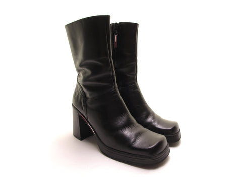 Vintage 90s TOMMY HILFIGER black leather ankle boots 