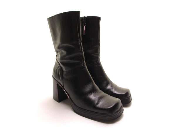 Vintage 90s TOMMY HILFIGER black leather tall boots 