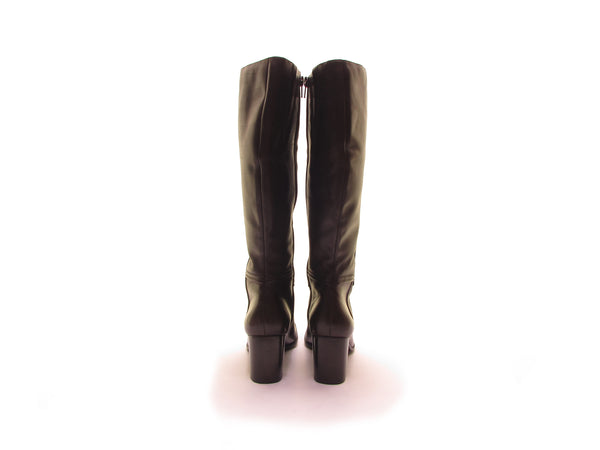 brown knee high boots vintage 90s boots square toe boots soft leather tall boot chunky heel boot block high heel rubber soles 8 1/2