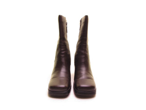 TOMMY HILFIGER square toe boots brown leather boots chunky heel boots vintage 90s platform boots high block heel boots rubber soles Size 8