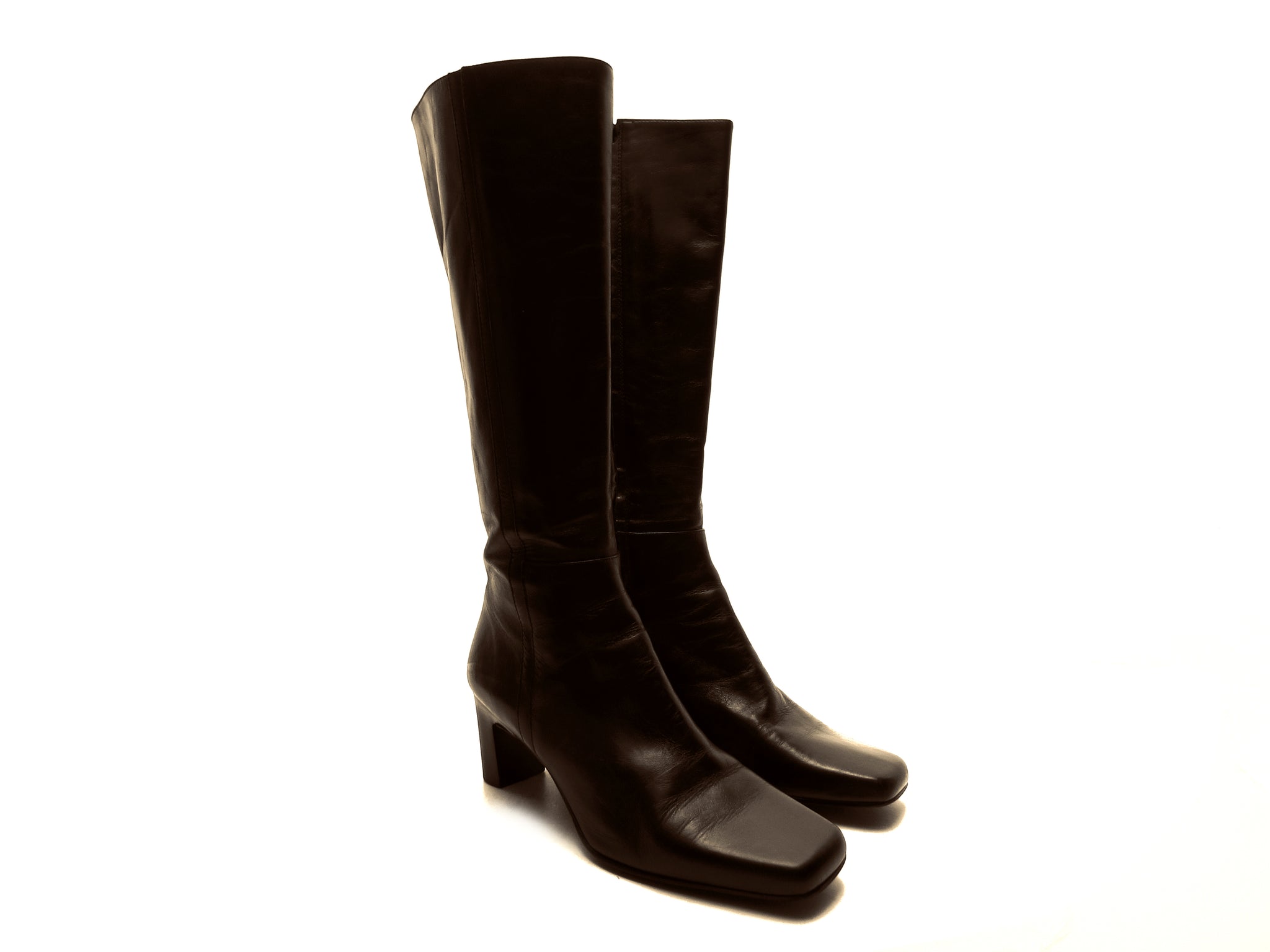 Square Toe Knee High Boots 90s Vintage 90s Candies Caramel Faux