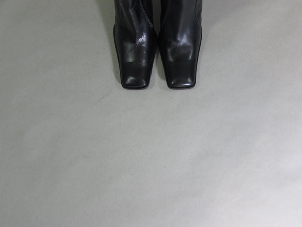 MARAOLO Italian black leather tall boots 90s square toe boots knee high boots 90s tall boots designer high heel boots rubber sole vixen Size 6