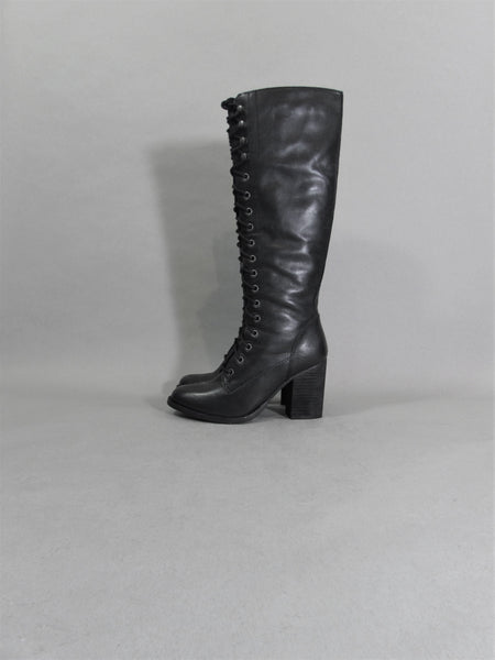 STEVE MADDEN boots knee high boot black leather boots chunky heel boots lace up leather boots tall boots riding boots equestrian boots 8 8.5