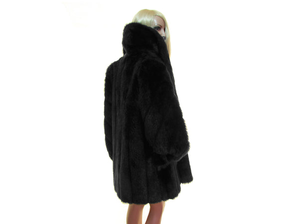 Black faux fur mink coat Opera coat plush fur coat large shawl collar vegan faux mink coat fake fur coat mink stroller jacket oversized s m