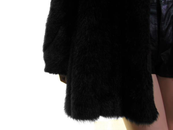 Black faux fur mink coat Opera coat plush fur coat large shawl collar vegan faux mink coat fake fur coat mink stroller jacket oversized s m