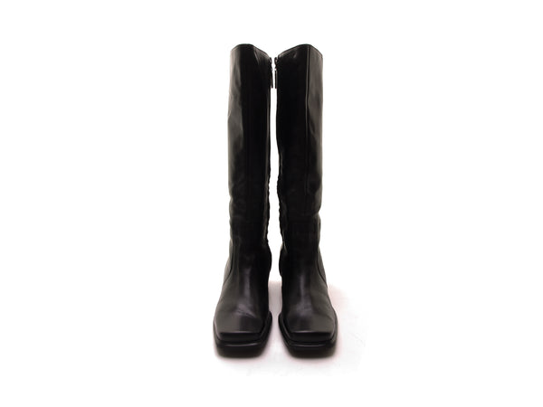 Vintage 90 boots black knee high boots tall CHUNKY HEEL boots with square toe block heel high heel soft leather boot indie hipster boots 9 w
