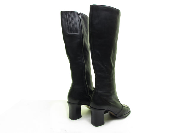 Vintage 90s boots Buttery soft black leather boots square toe boots chunky heel boots tall boots knee high boots block heel high heel 6 1/2