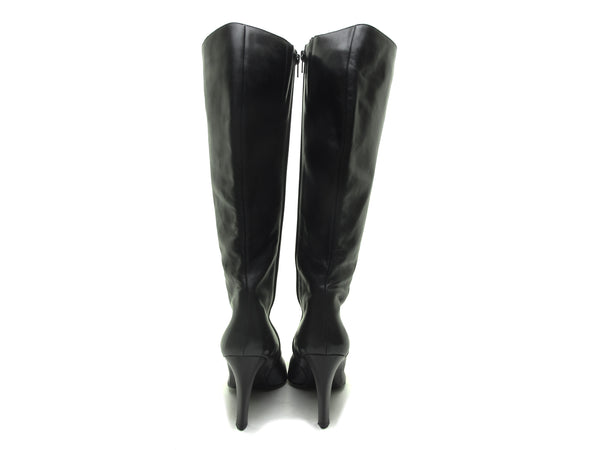 Pointy Toe Knee High boots Designer ITALIAN black leather tall boots 90s boots Stiletto heel boots goth boot vixen sexy boots 9 1/2