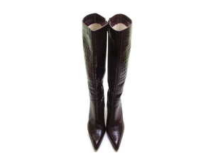 Designer ITALIAN alligator crocodile print leather knee high boots STILETTO boots pointy toe boots tall boots 90s boot sexy vixen size 7.5
