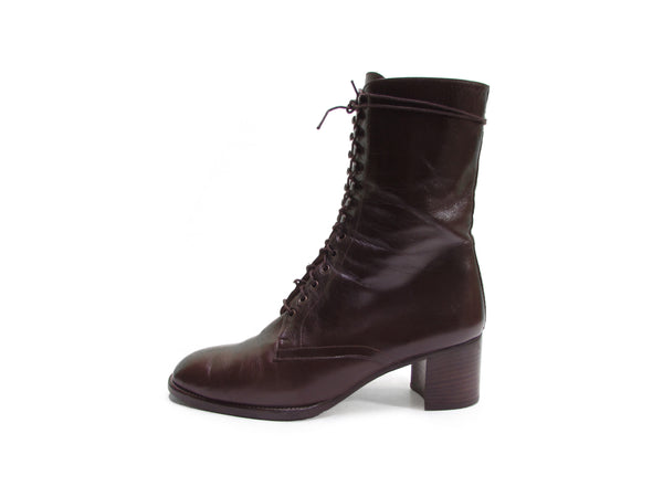 calfskin leather lace up brown boots
