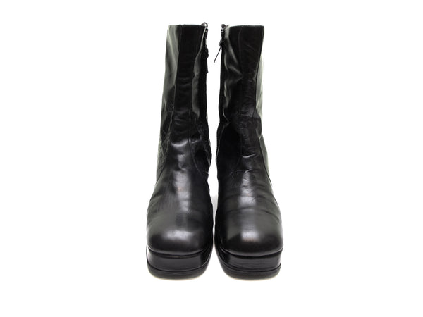 vintage 70s platform boots hippie boots 70s 60s mod go go boots black square toe chunky high heel boot rocker avant garde goth RARE 7 1/2
