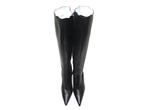 Pointy Toe Knee High boots Designer black leather tall boots 90s high heel boots Stiletto boots goth boot Vixen sexy boots size 9 NOS !SalE!