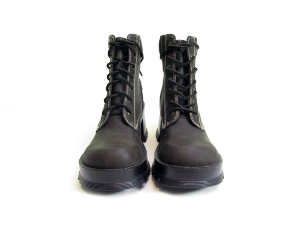 90s Y2K combat boots Super Chunky Platform heel Biker Motorcycle boots 90s lace up boot lug sole 90s goth grunge boots 6 1/2 Rare NOS