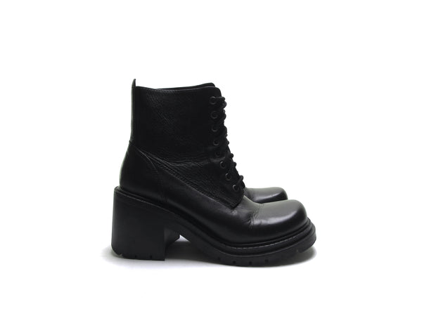 Monster 90s combat boots black chunky heel platform boots cyber punk boots grunge rubber lug sole avant garde goth boots lace up NOS 7 1/2