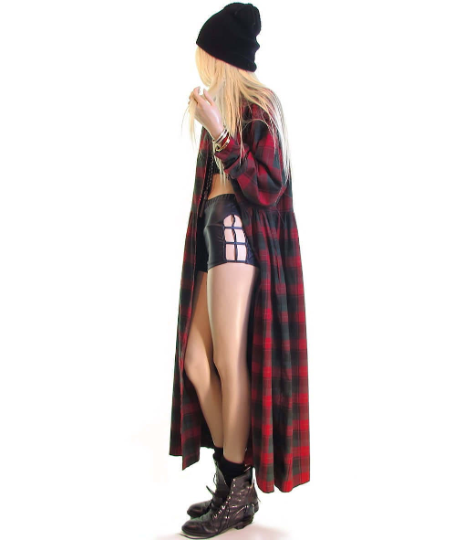 90s grunge dress Vintage 90s grunge dress Riot Grrrl Punk Rock dress Goth dress plaid flannel dress duster scotch plaid maxi dress cotton Petite Large