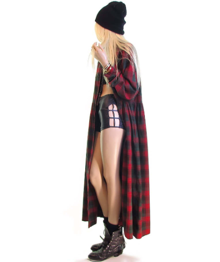 Vintage 90s grunge dress Riot Grrrl Punk Rock dress Goth Dress plaid flannel dress duster scotch plaid maxi dress cotton Petite Large