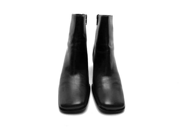 Vintage 90s square toe boots Italian Leather boots Designer chunky heel boots black chelsea ankle booties Made in Italy boot block heel size 6