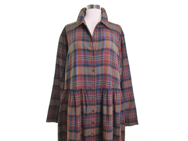 Scotch plaid dress plaid duster plaid maxi dress vintage 90s grunge dress duster jacket 90s plaid dress maxi duster jacket plaid coat woman L