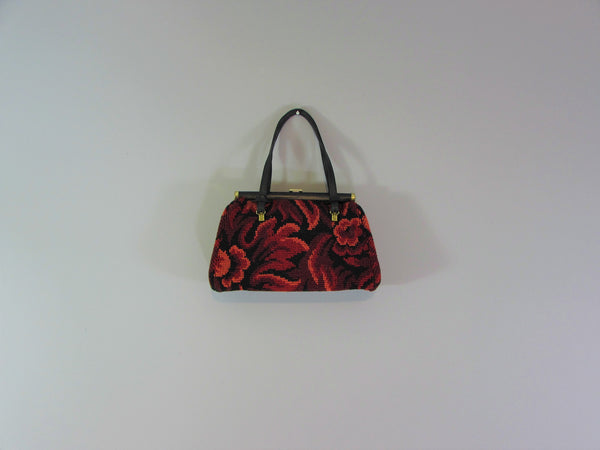 Vintage 50s 60s Tapestry purse mid century handbag midcentury purse needlepoint purse needlepoint handbag carpet bag purse with top handle
