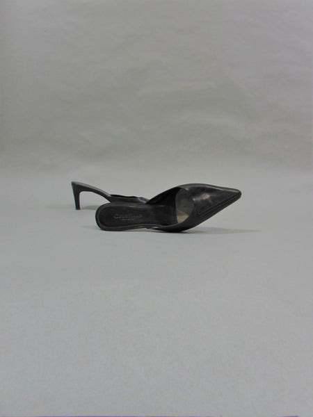 Cole Haan black slides sexy pointy toe slides kitten heel shoes slip on mules designer leather closed toe sandals Size 8