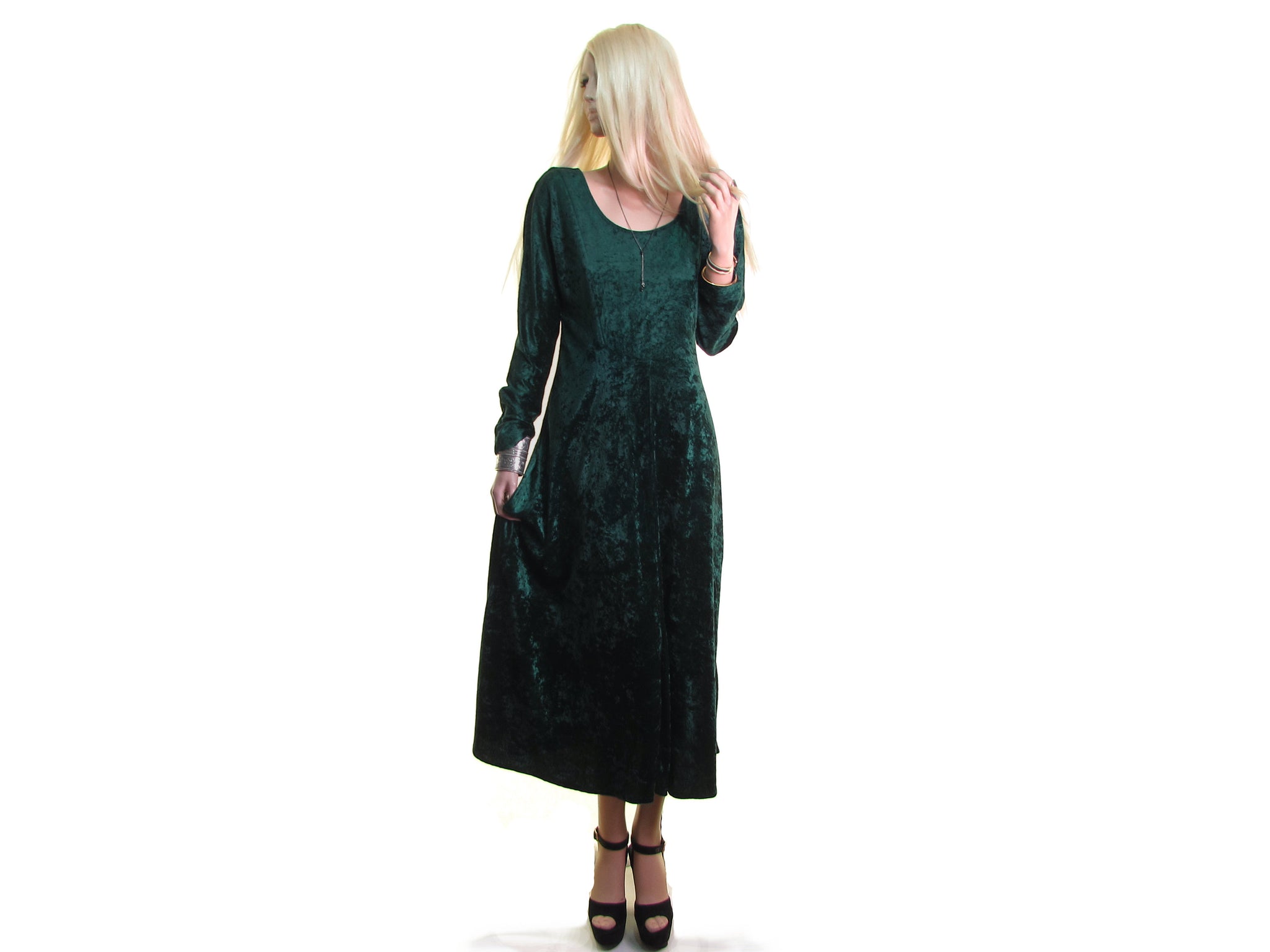 Emerald Green vintage 90s crushed velvet dress loose fitting dress sco –