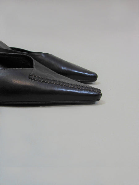 Cole Haan black slides sexy pointy toe slides kitten heel shoes slip on mules designer leather closed toe sandals Size 8