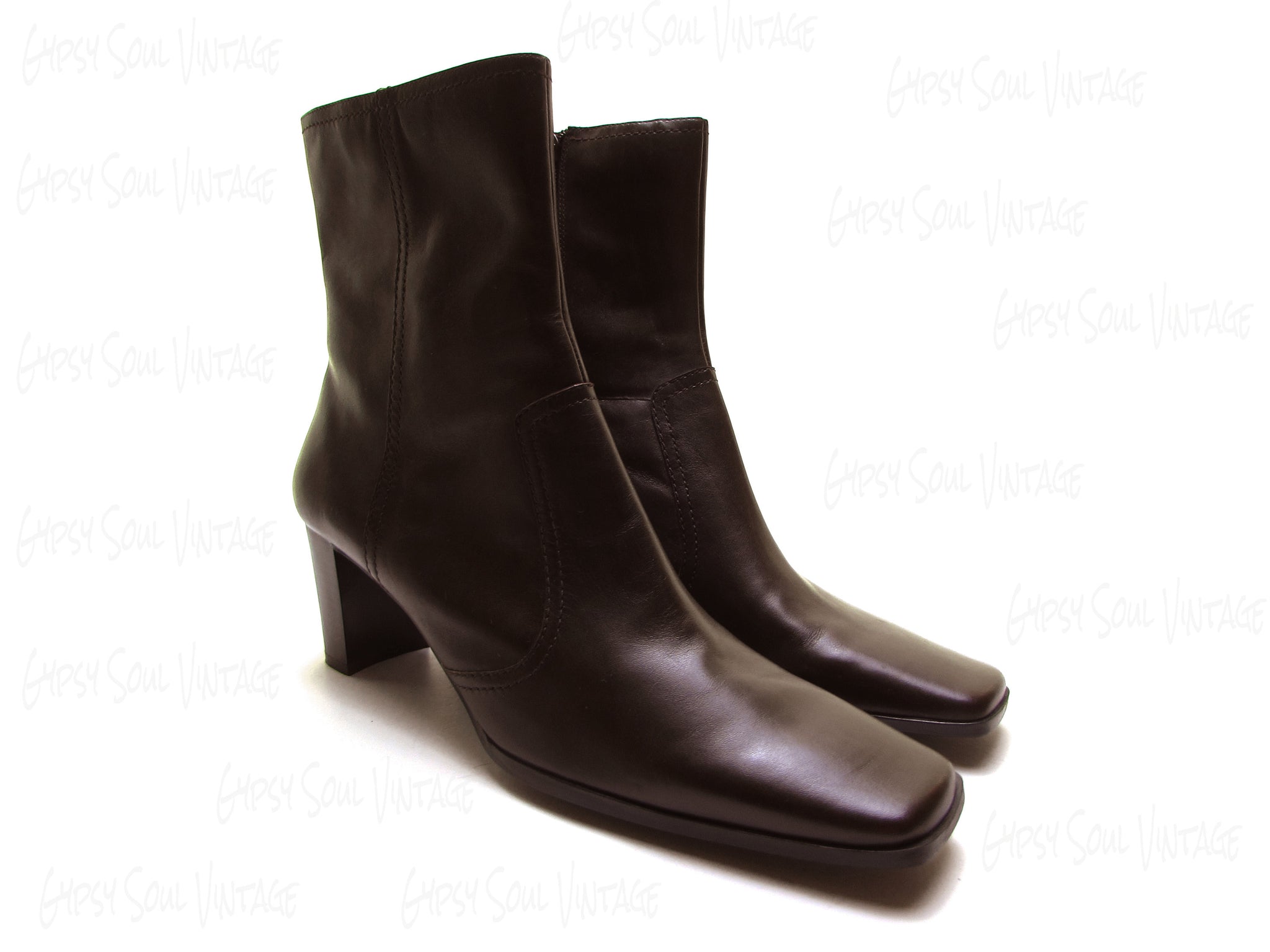 Vintage boots. Brown leather with a square toe.