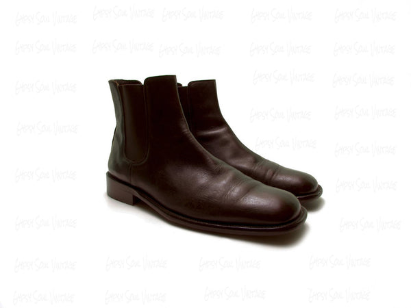 DAVID & JOAN Handmade italian leather boots brown CHELSEA boots beatle boots square toe vintage 90s vintage ankle boot men Italy Size 11 11.5