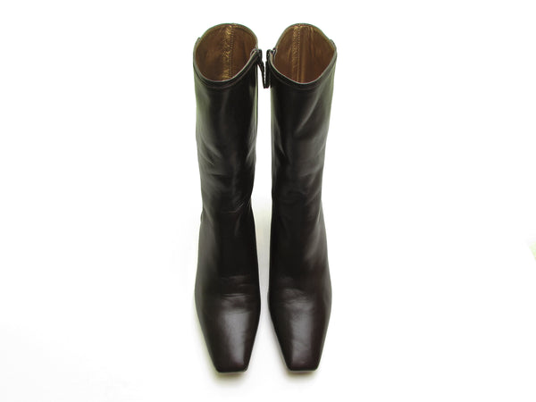COLE HAAN boots 90s square toe boots brown leather boots block heel boots designer boots ankle boots soft booties sexy vixen Size 7 1/2