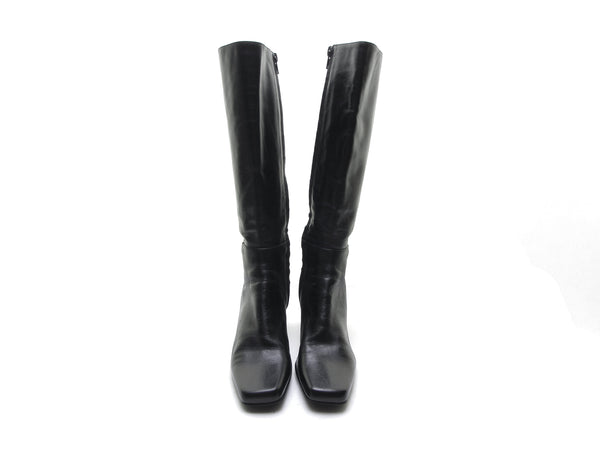 Chunky heel boot 90s boots square toe boots black leather tall boots knee high boots rubber soles block heel soft boot vixen Size 7 1/2