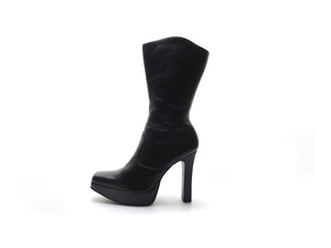 STEVE MADDEN black leather platform boots Dominatrix 90s square toe boots Avant Garde chunky high heel boot goth boot vixen Size 9