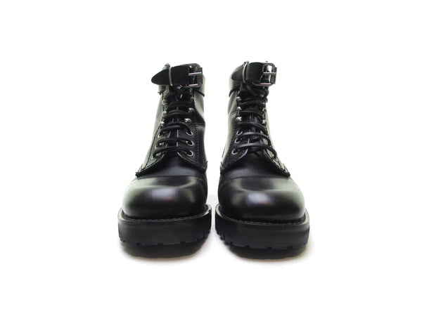 Vintage 90s Italian Leather Combat Boots with Square Toe and Rubber Lug Soles - Black Lace-Up Goth Biker Motorcycle Boots, Size 5 / 35 EU