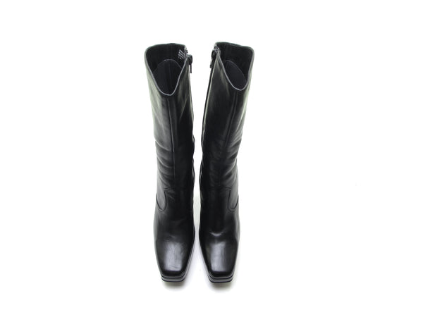 STEVE MADDEN black leather platform boots Dominatrix 90s square toe boots Avant Garde chunky high heel boot goth boot vixen Size 9